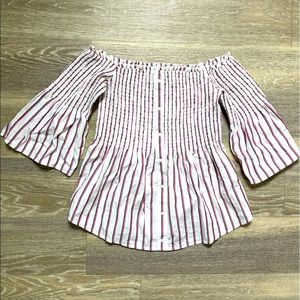 A&F off the shoulder stripped smocked peplum